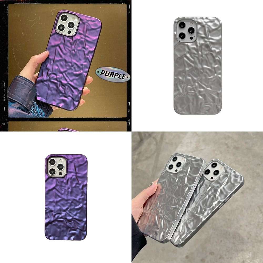 ins風電鍍摺紙紋適用iPhone15promax手機殼蘋果14啞光赤紫13/12軟