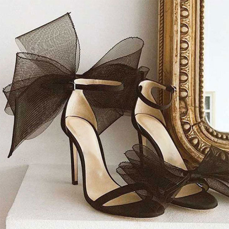 Fashion mesh bow stiletto heel sandals multi-color small fairy wind women's sandals Amazon supply hot sale