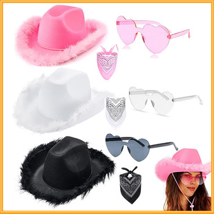Spot Pure Pink Feather Western Cowboy Hat Black White Heart Transparent Glasses Frame Double Cashew Square
