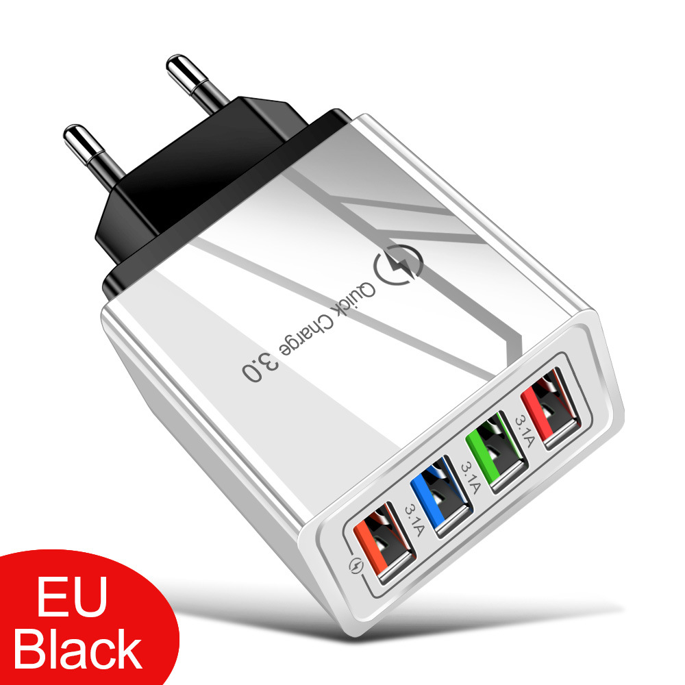4USB mobile phone charger 3A color charging head LED lamp European regulations US regulations flat cross-border wholesale
