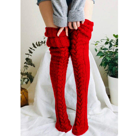 Cross-border Wool Foot Warmer Stocking European and American Autumn and Winter Solid Color Over-the-Knee Stocking Stocking Stocking Thick Women's Socks Warm