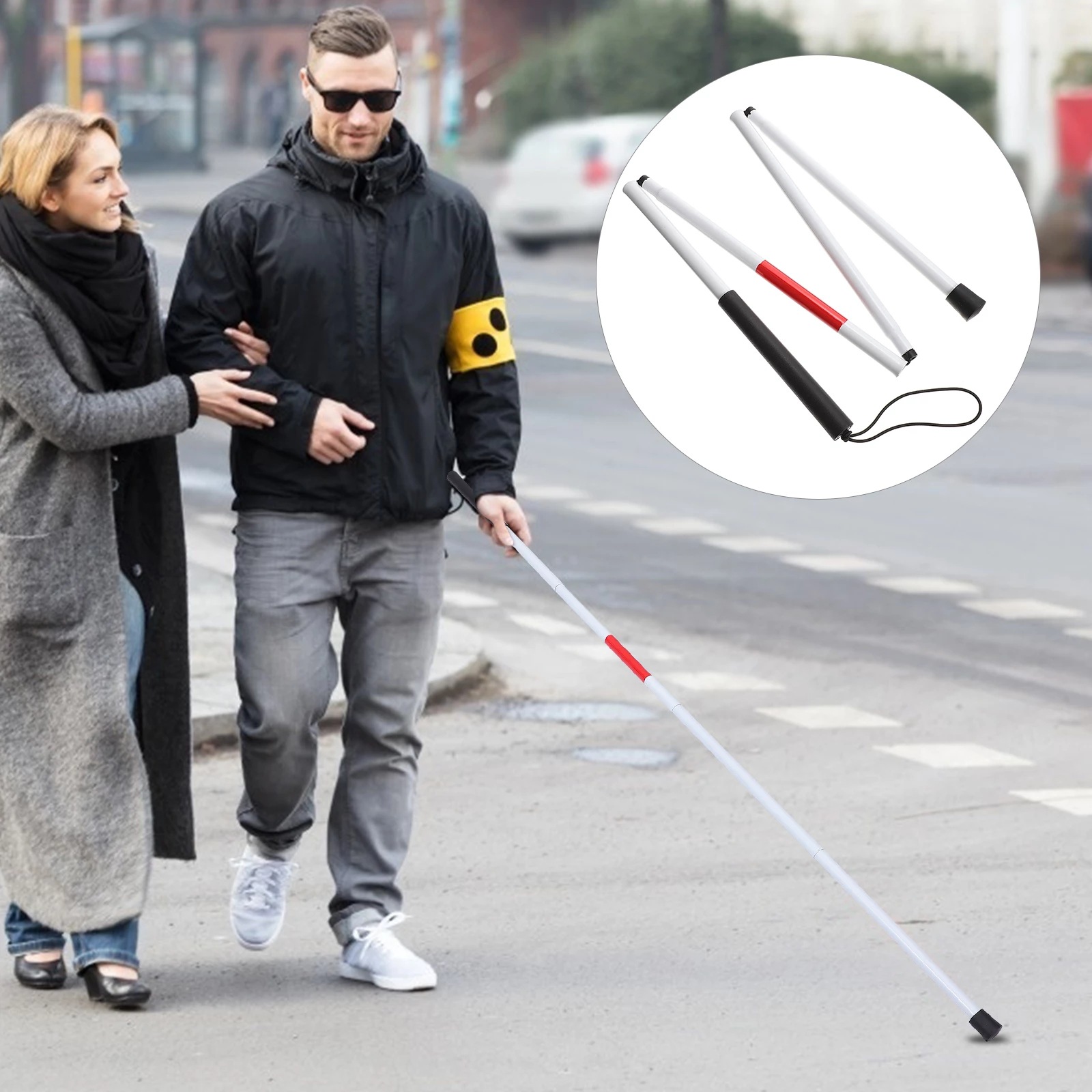 Plegable muletas ciegas ciego palo ajustable ultra-luz mano llamativa de aleación de aluminio muletas ciegas reflectante guía ciego palo