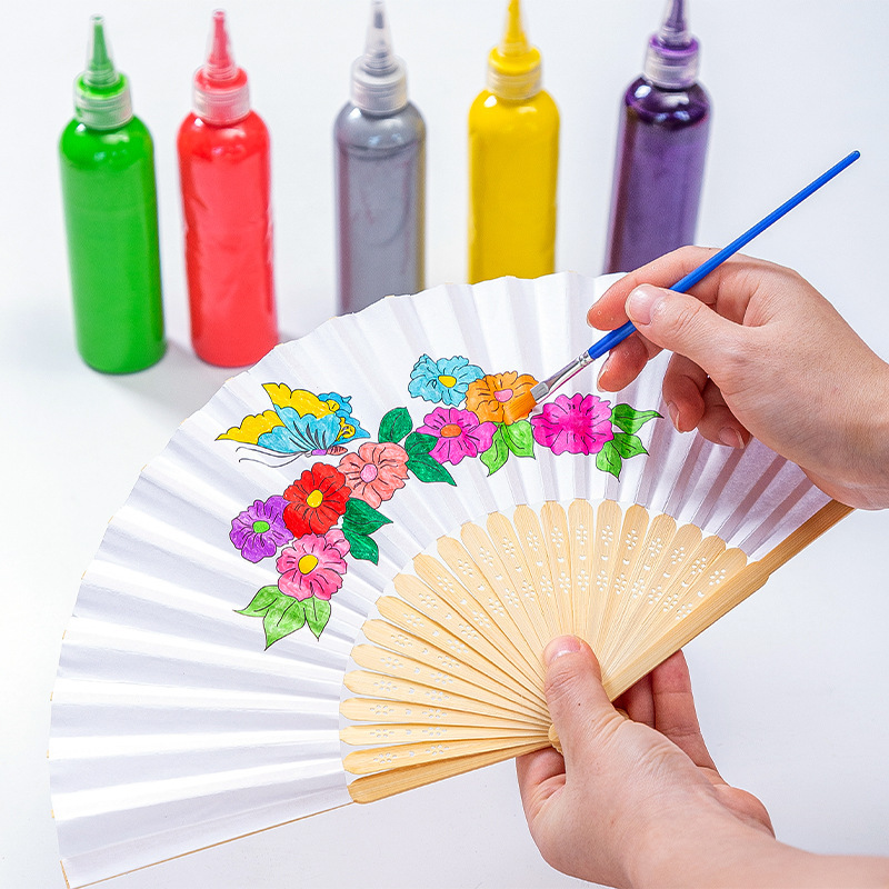 7 inch white paper fan diy children's coloring painting color mini blank small folding fan kindergarten painting fan wholesale