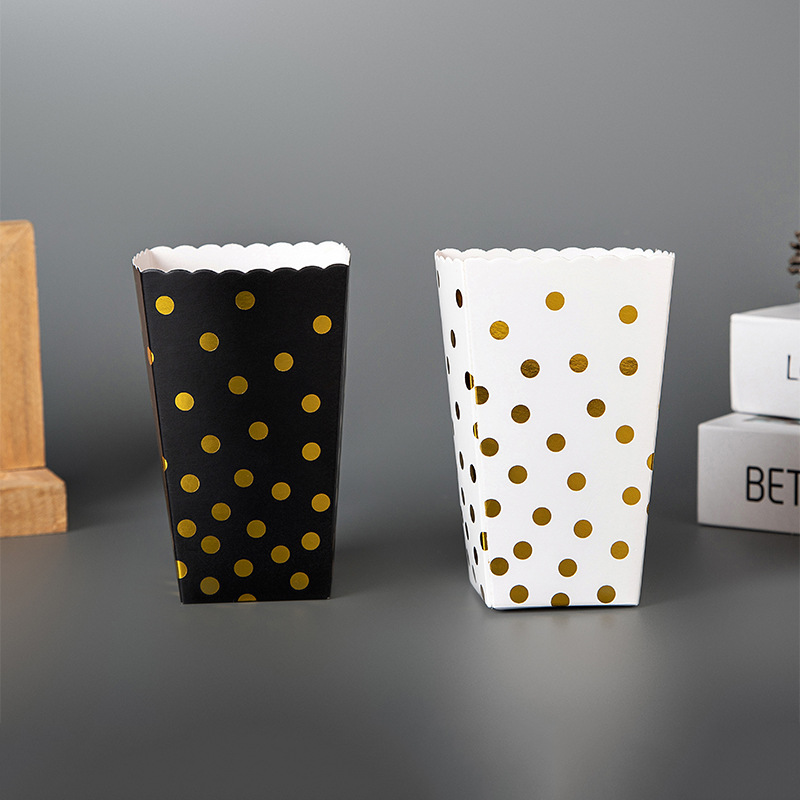 In stock wholesale black and white bronzing popcorn box chicken rice chips food packing box disposable food carton