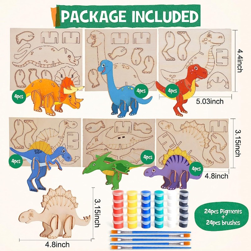 Cross-border wooden cartoon dinosaur puzzle suit unfinished crafts suit children's birthday painting decorations