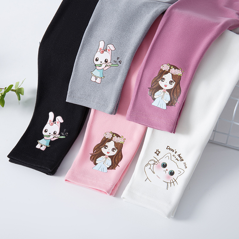 2024 spring girls' cartoon leggings small and medium Children Baby slim stretch pants girl princess thread leggings