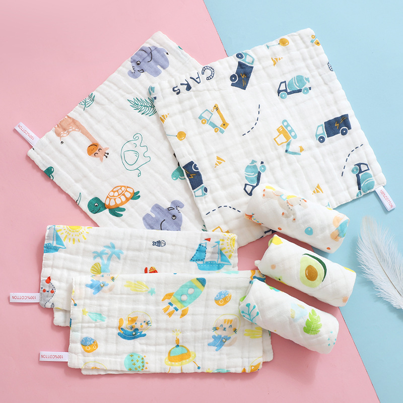 Six-layer Pure Cotton Square All-cotton Baby Small Square Face Towel Gauze Towel Gauze Spit Towel High Density Children's Towel