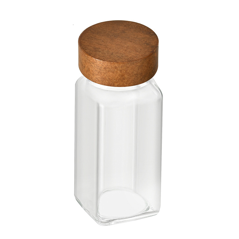 Seasoning Bottle High Color Value Wooden Lid Combination suit Cross-border Kitchen Salt Pot Sprinkling Bottle Storage Box Glass Seasoning Bottle