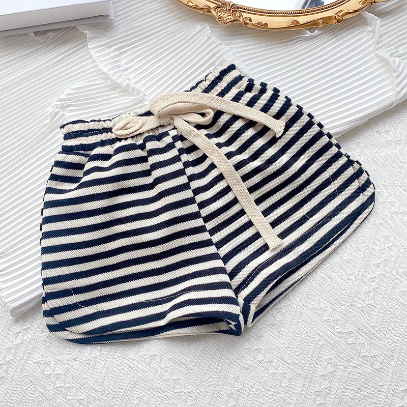 Women's Children's Wear 2025 Summer New Baby Girl Fashionable Striped suit Children's Bow Short-sleeved T-shirt Shorts