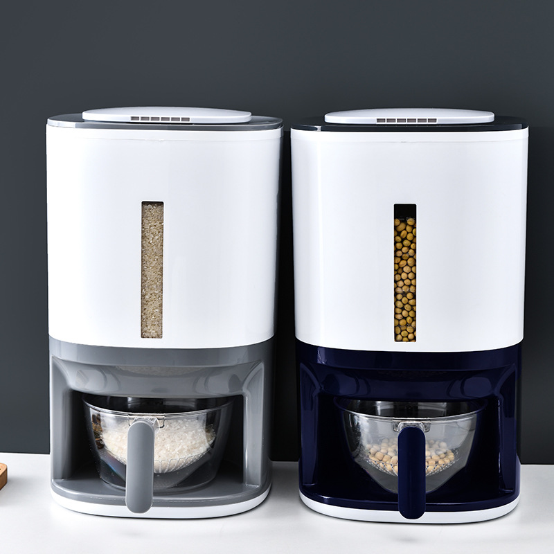 Household press metering rice barrel 10kg rice miscellaneous grain barrel sealed barrel insect-proof moisture-proof kitchen automatic rice barrel