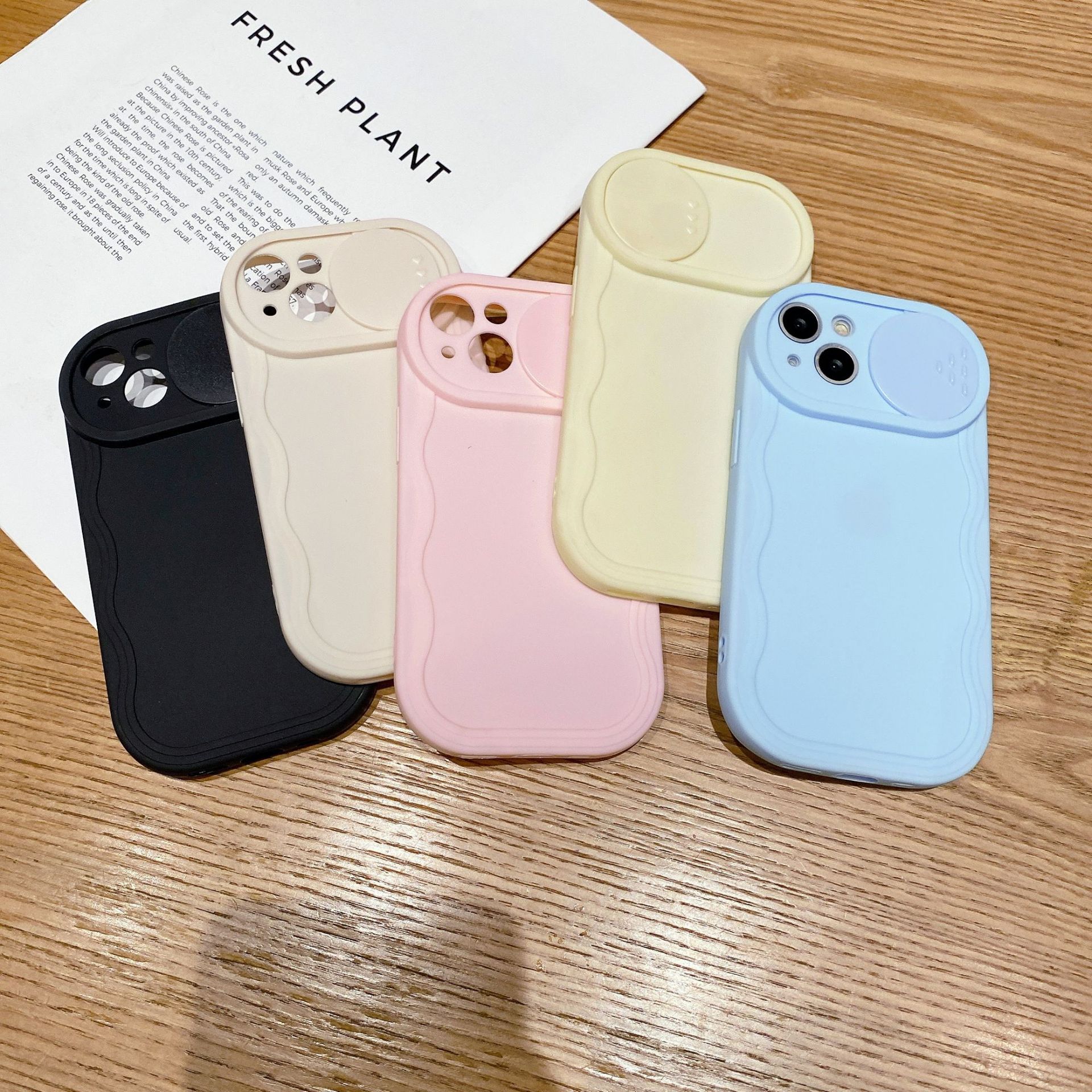 For iPhone16 solid color wave push window mobile phone case Apple 14PRO/8P simple all-inclusive TPU protective case