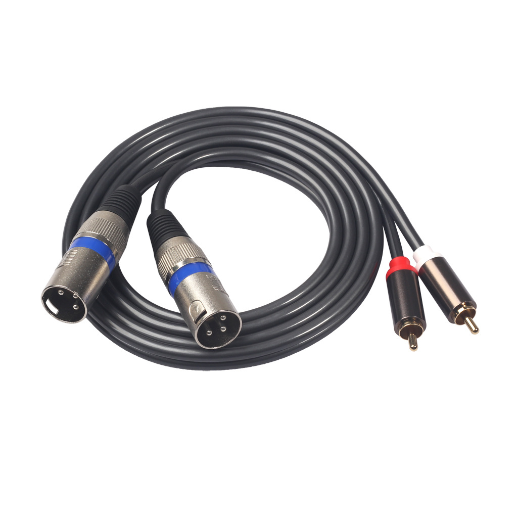 Spot supply 2RCA to double Kannon male audio line gun gray PVC wire microphone line 1.5/3 meters