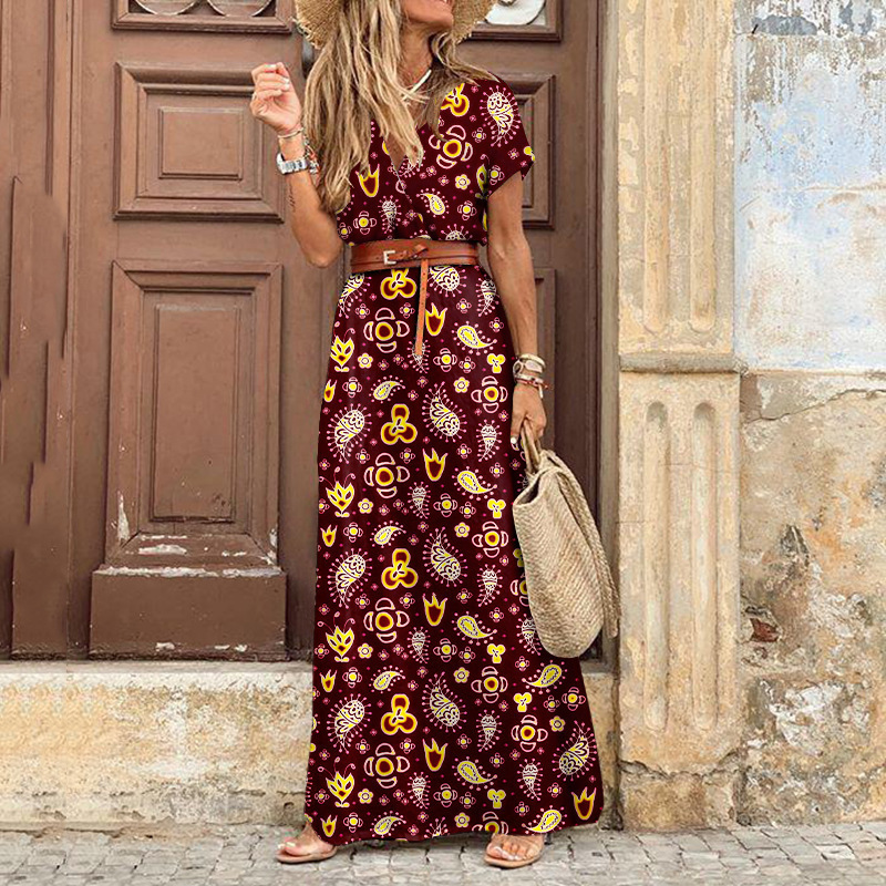 2022 Bohemian printed dress explosion seaside beach holiday skirt