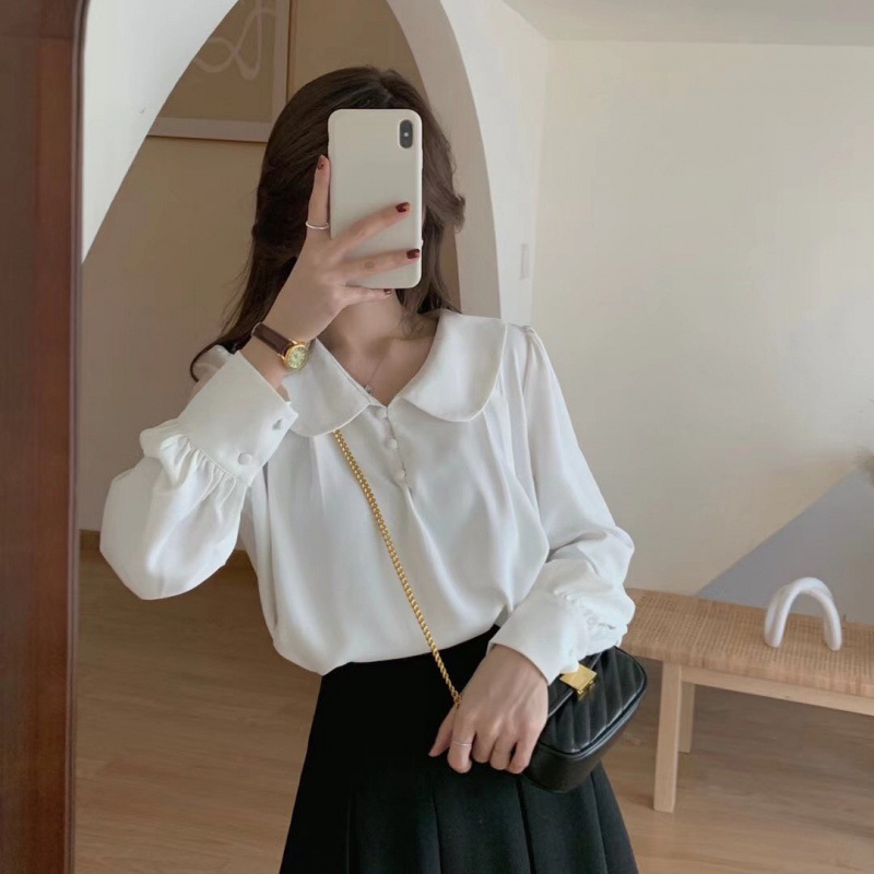 Doll Collar Chiffon Shirt Women's Spring and Summer New French Retro Puff Sleeve Comfortable Elegant Top