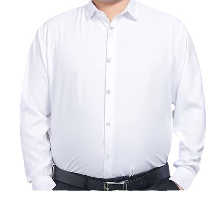 Big Belly Shirt Men's Plus Large Size Men's Long-Sleeved Shirt Business Casual Fatty Solid Color Non-Ironing Men's Shin Clothes