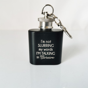 Customized wholesale 1oz mini stainless steel Wine Pot Black Matt laser logo key chain wine pot
