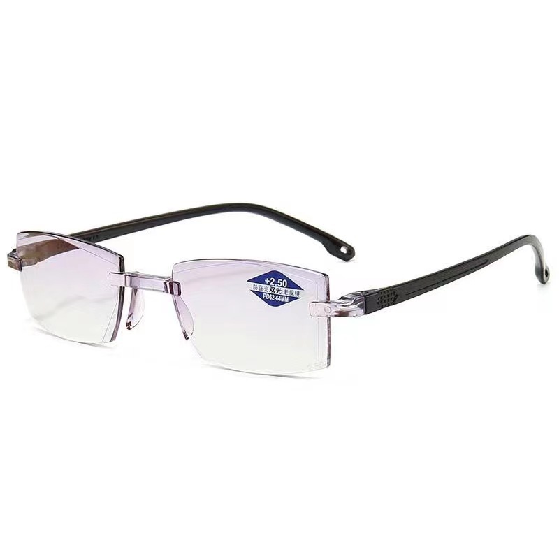 Far and Near Dual-purpose Smart Zoom Dual-light Presbyopia Glasses Running Jianghu Stall Frameless Cut Border Blue Light Presbyopia Glasses