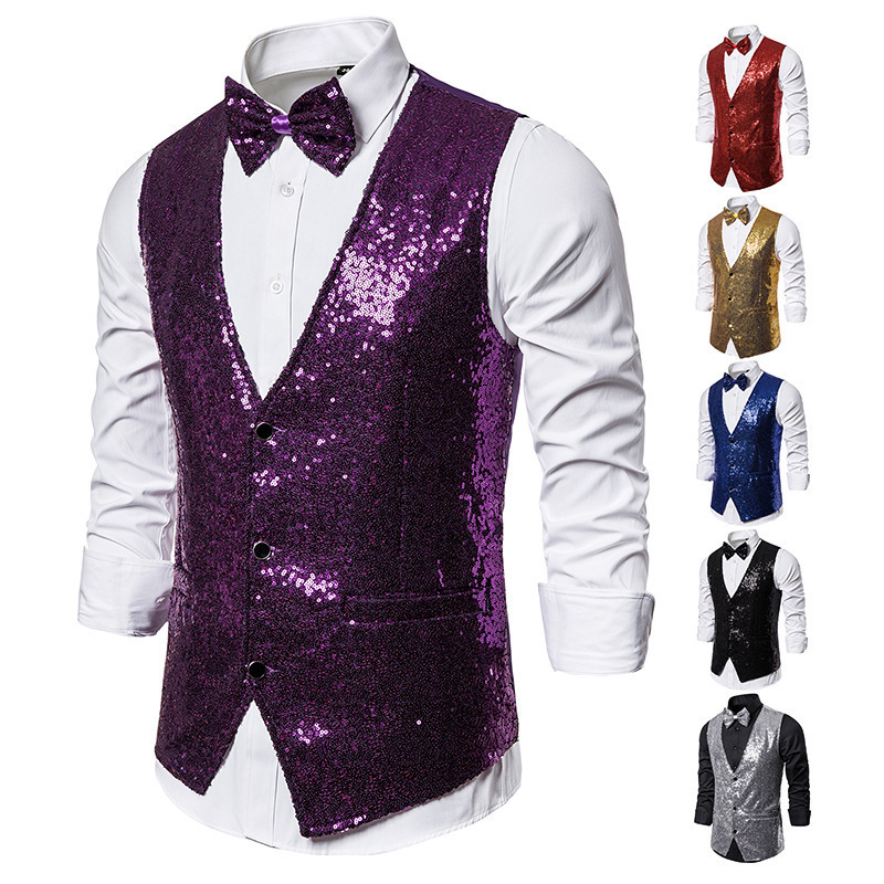 23 men's stage costume small sequined vest vest studio photo host singer MC vest wholesale