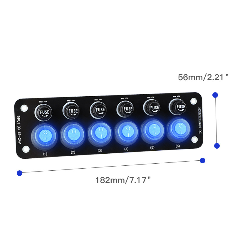 RV ship yacht car load modification replaceable fuse 6 switch combination panel accessories installation
