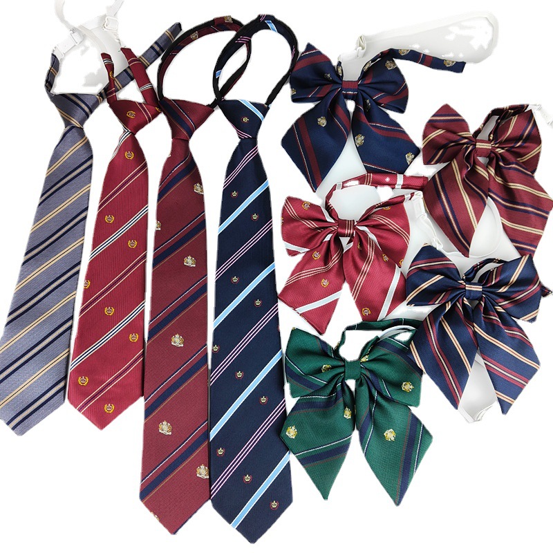 Japanese Crown No Tie Tie Collar Flower jk Tie Bow Red Cyan Golden Stripe Uniform for Female Students College Style