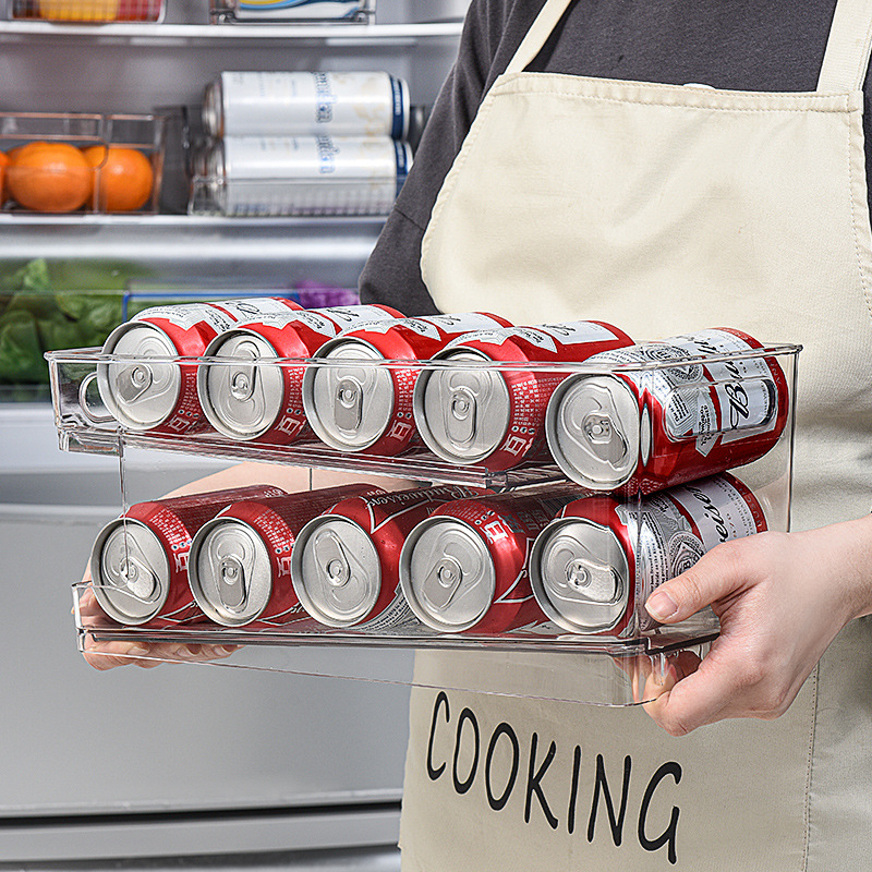PET double-layer beverage rack integrated portable refrigerator beverage rack rolling beer cola can storage box