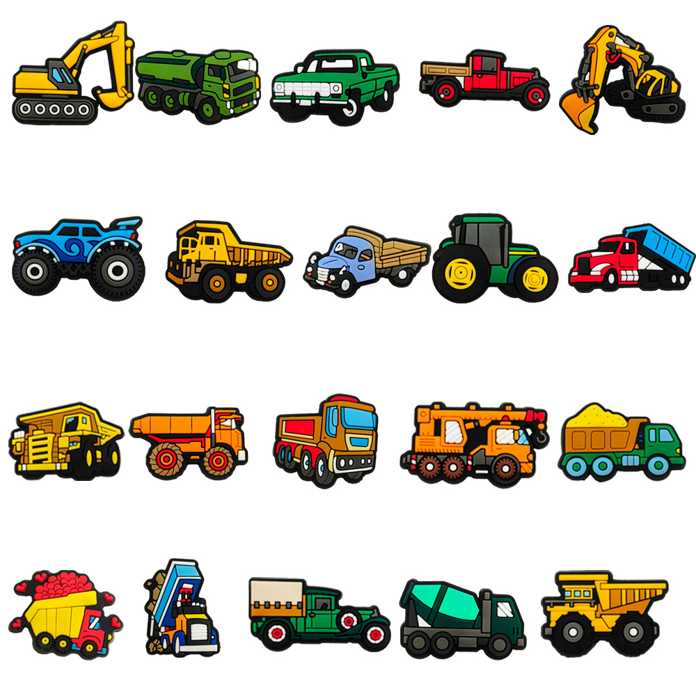 Cartoon Cute Engineering Car Series Hole Shoes Shoes Flower Shoe Buckle Soft Rubber Shoe Accessories Children's Toy Gift