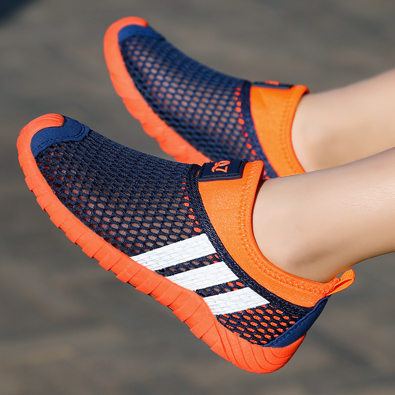 Boys Shoes Summer Mesh Shoes Children's Hollow Single Mesh Rubber Sole Breathable Mesh Surface Medium and Large Boys Men's Slip-on Casual Shoes