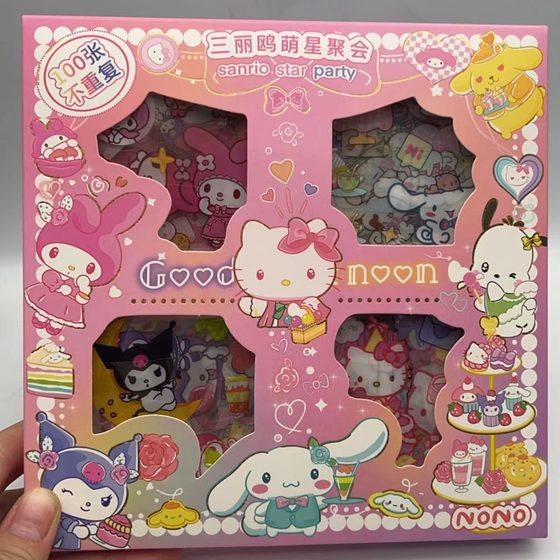 SANLIO Stickers 100 Non-Repetitive Kulomi Yugui Dog Hand Account Stickers Gift Box Waterproof PET Hand Account Toy