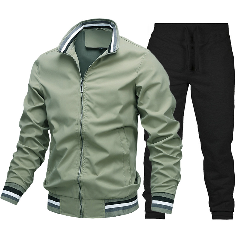 (New Add Cotton) Sports Casual Jacket Set Men's Amazon Autumn Sports Solid Color Jacket Men's Pants