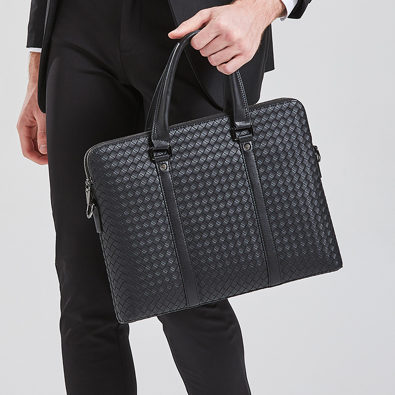 New men's briefcase shoulder slung woven double-layer casual Korean tide cross-border computer portable men's bag wholesale