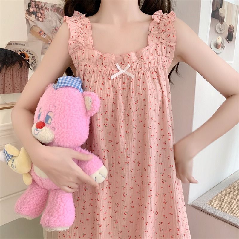 Pajamas Women's Spring and Summer Large Size Sweet Pure Desire Style ins Cute Sleeveless 2022 New Summer Sling Nightgown