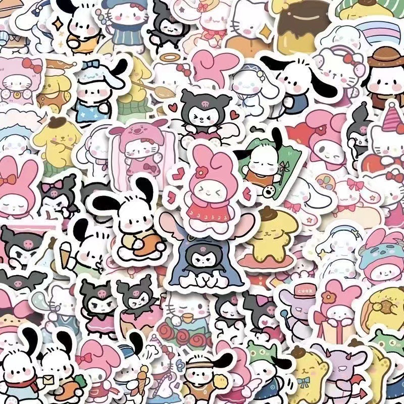Hand-painted Sanrio stickers 100 cartoon cute niche personalized notebook mobile phone Journal decorative stickers painting paper