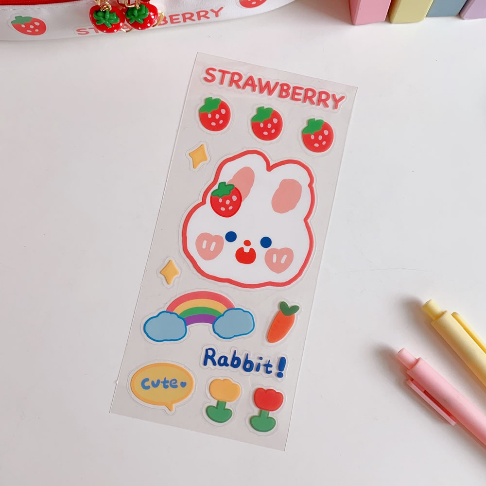Ins Girl's Heart Cute Tea Tea Bear Hand Account Sticker Strawberry Sticker Hand Account Book Decorative Material PVC Cup Sticker