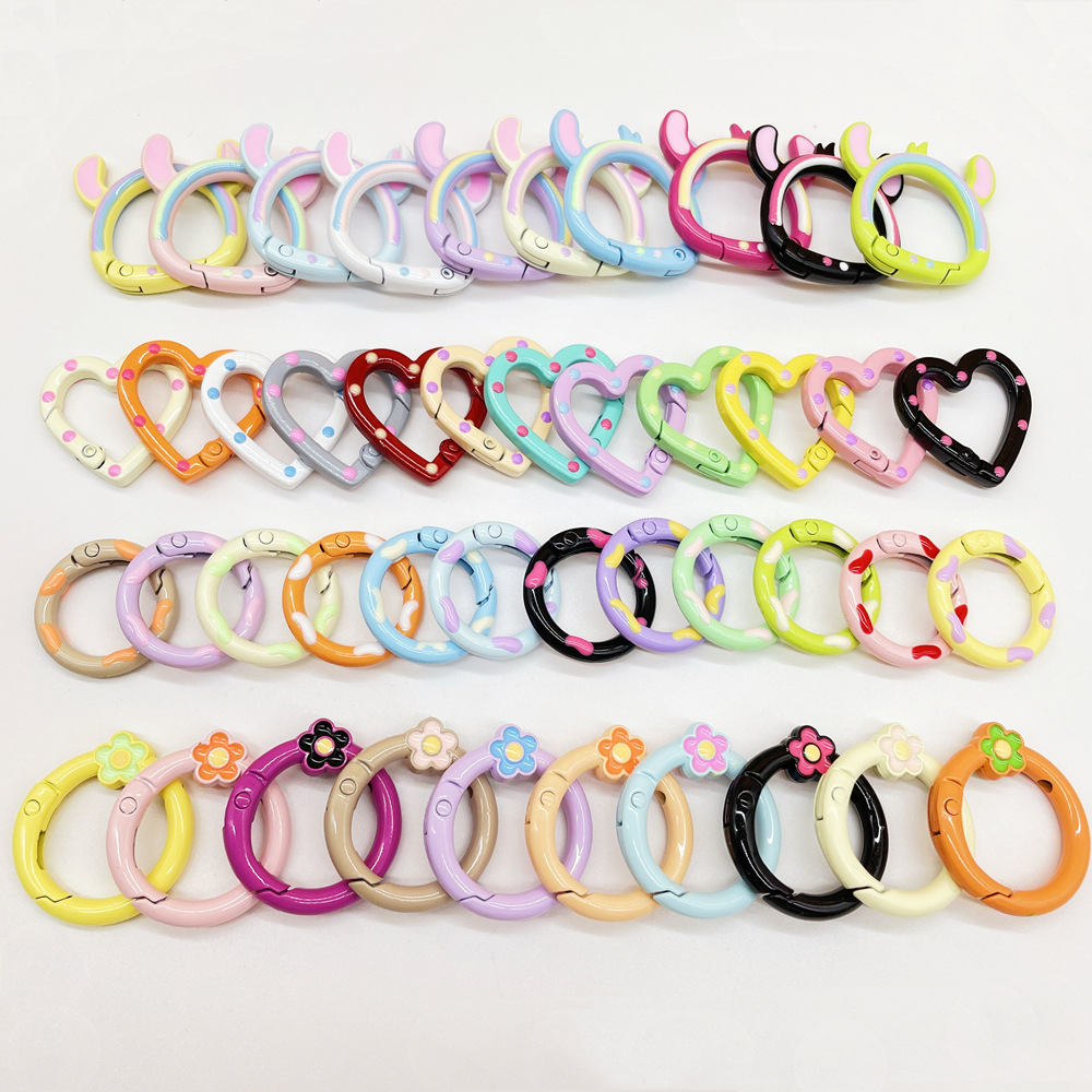 In stock candy color paint drop oil spring ring color open spring buckle small round metal hanging buckle jewelry accessories