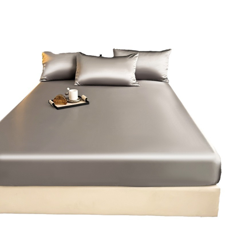 Foreign Trade Cross-border Amazon Ice Silk Bed Cover Solid Color Cool Silk Mattress Protective Cover Non-slip Sade Bedspread Dust Cover