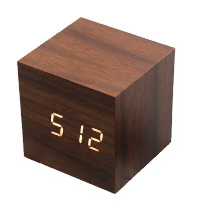 Mini wooden clock led electronic clock wooden alarm clock voice control luminous creative bedside desktop clock student
