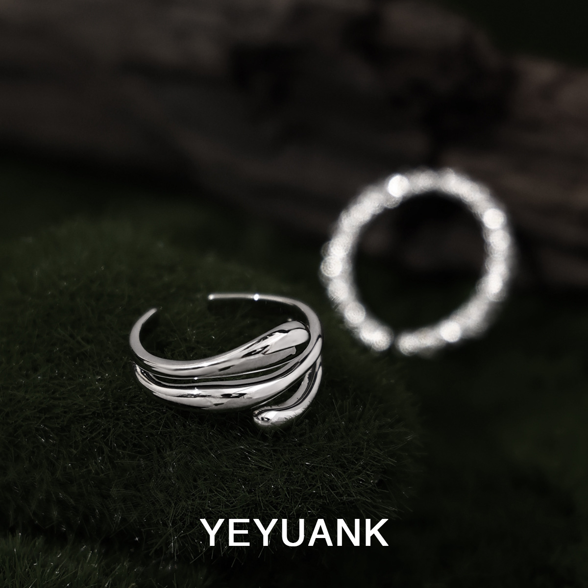 Yehara Kwai Cold Style Gender-Free Simple Foundation Multi-Layer Line Concave and Concave Lava Overlapping Open Ring Jewelry