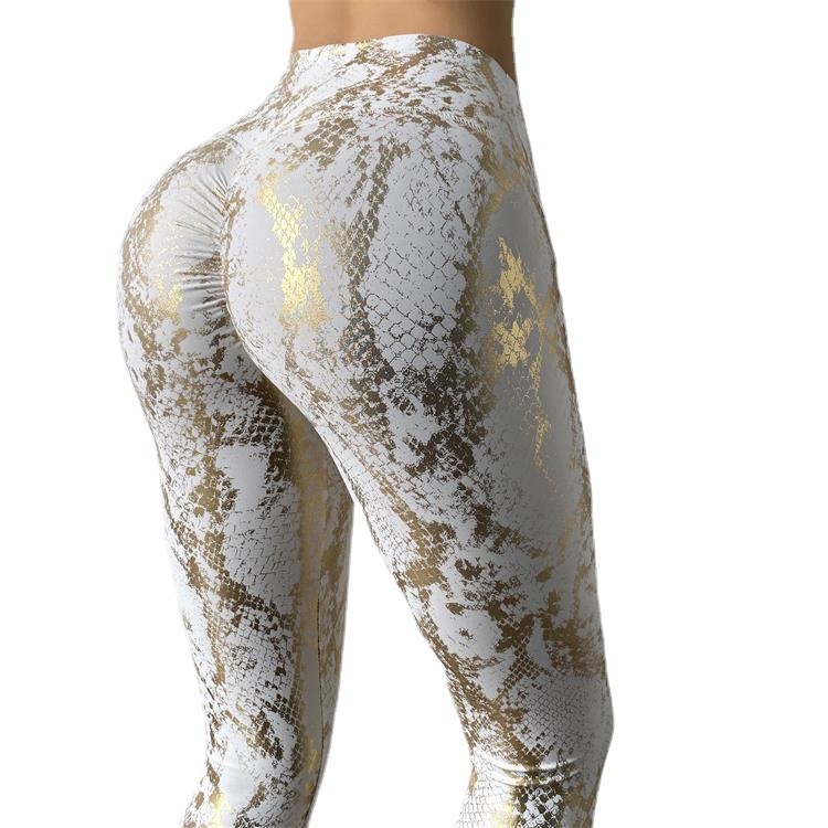 Tight Stretch Bronzing Yoga Pants European and American-style Cross-border Snake Pattern Peach Hip Fitness Pants High Waist Slimming Sports Pants
