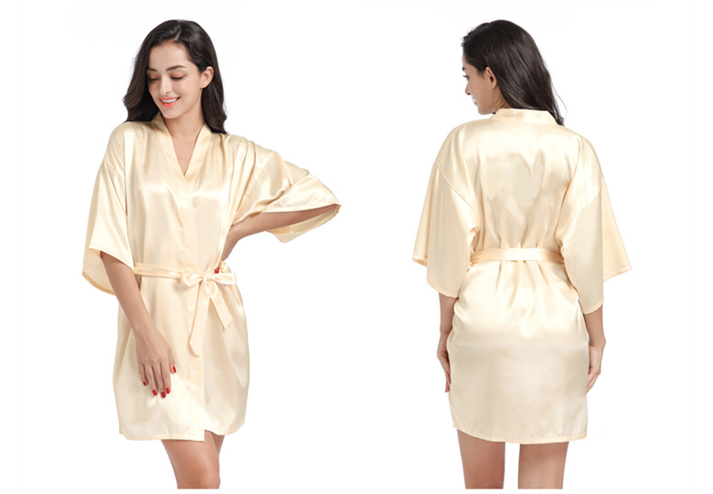 Cross-border Women's Twisted Sade Nightgown Bathrobe Solid Color Glossy Summer Thin Sexy Short Cardigan Gown_voghion.com