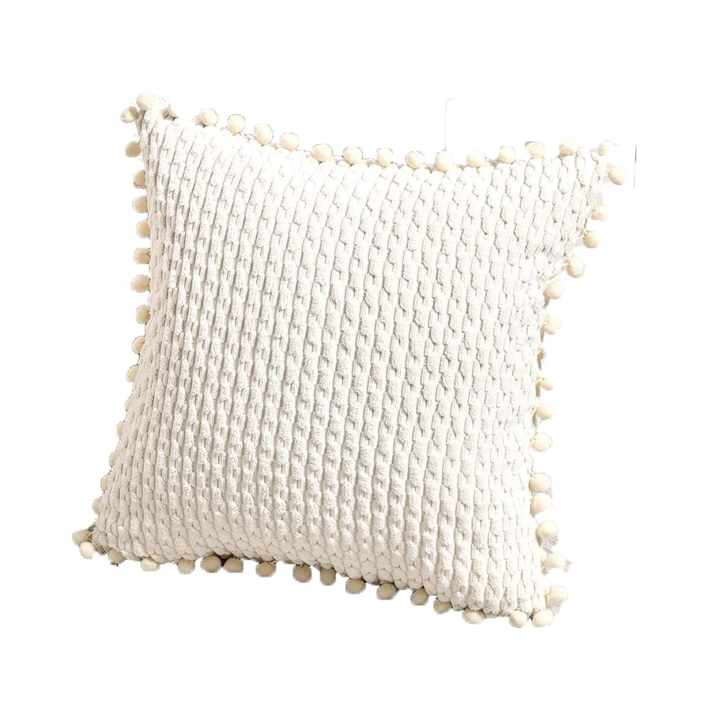 Amazon Nordic style corduroy small fat strip plus fur ball soft and comfortable pillowcase cushion cover