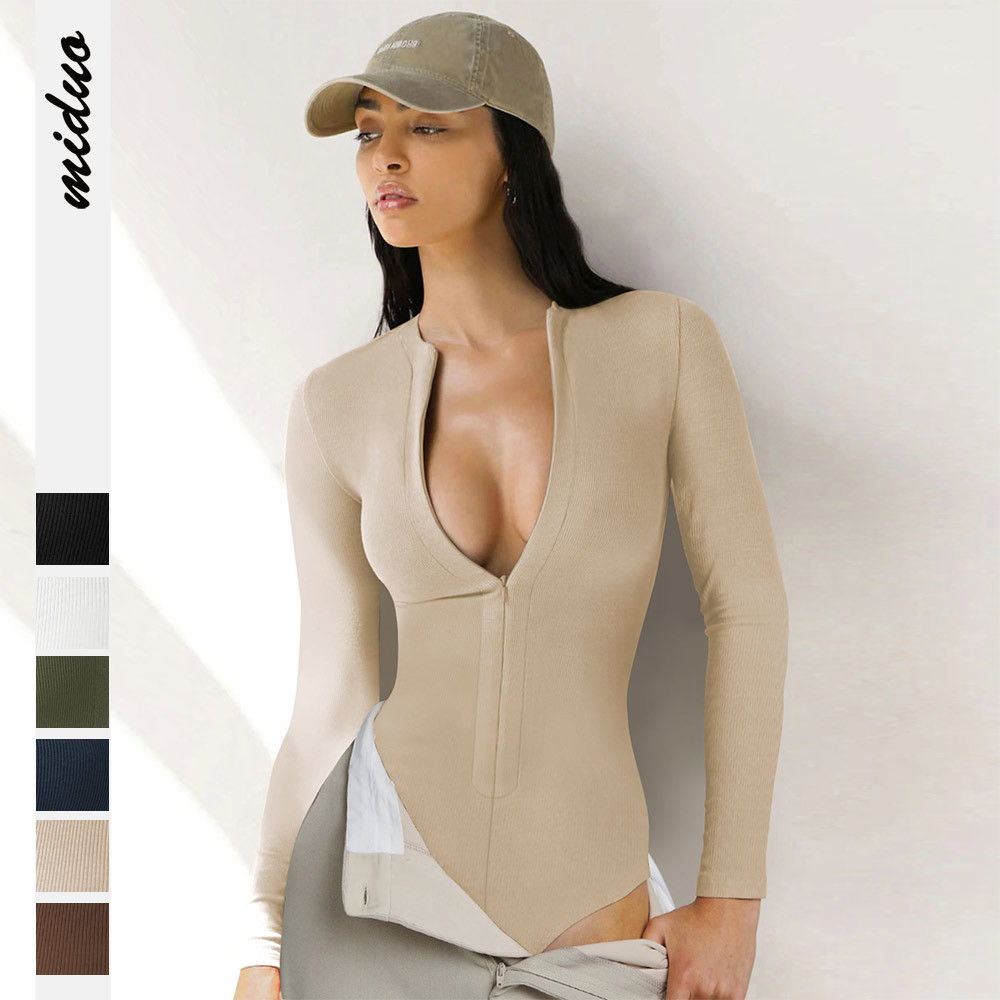 2023 popular European and American women's jumpsuit tight sweater jumpsuit all-match zipper top three pants wholesale