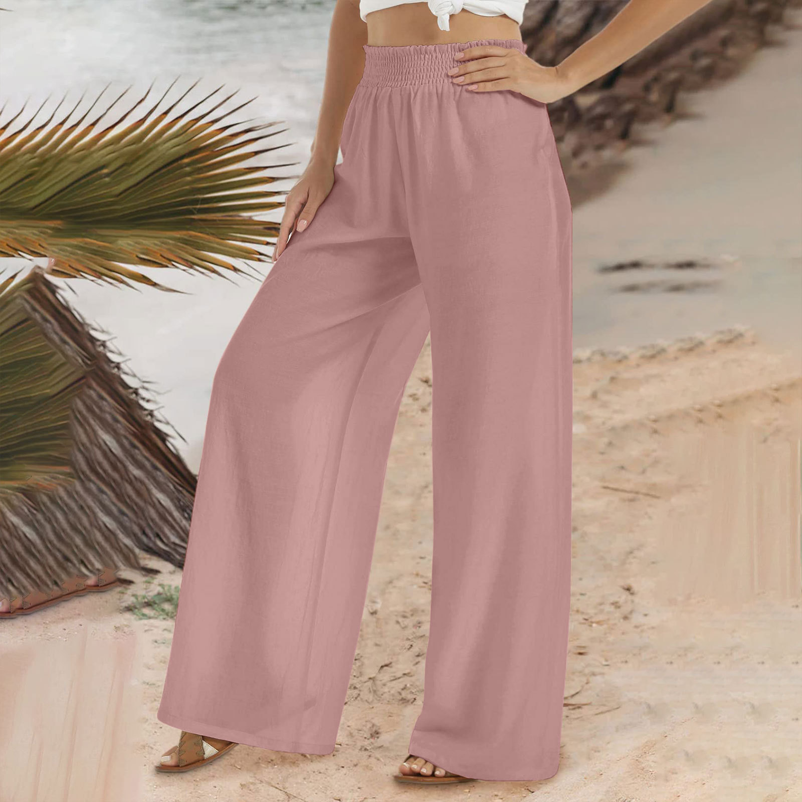 2023 New Rubber Trousers Amazon Women Linen Casual Pants