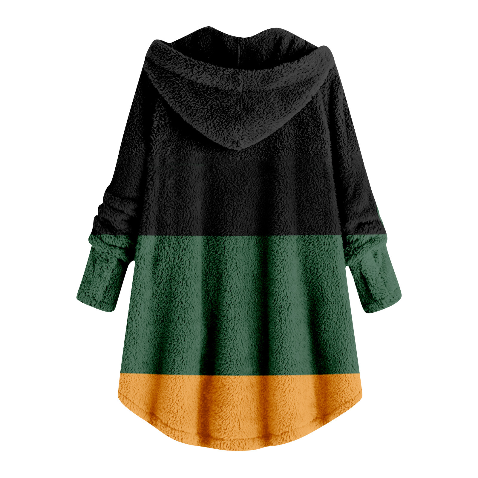2023 Winter   New Fashion Women's European and American Button Plush Top Color Matching Multicolor Hooded Jacket_voghion.com