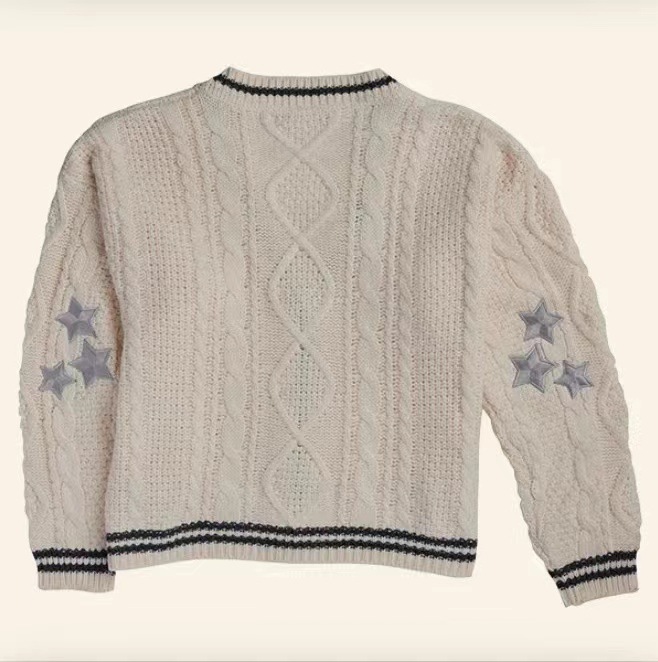 Amazon Mould Mold Same Style European and American Style Cardigan Knitted White Lazy Style Star Sweater Cross-border Jacket