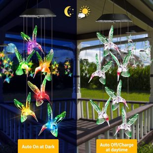 Outdoor solar wind bell lamp courtyard festival decoration landscape lamp LED colorful gradient hummingbird butterfly hanging lamp