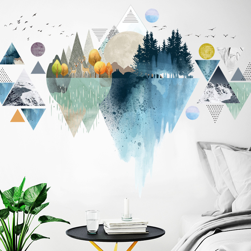 Factory new Nordic geometric mountain reflection wall stickers living room bedroom decoration self-adhesive stickers AY-10051