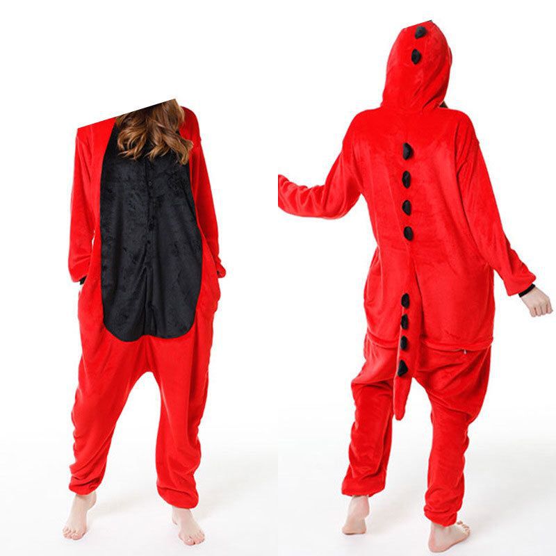 New Green Dinosaur Fire Dragon Flannel Autumn and Winter Toilet Edition Men's and Women's Home Clothes Performance Clothes Cartoon Siberian Pajamas