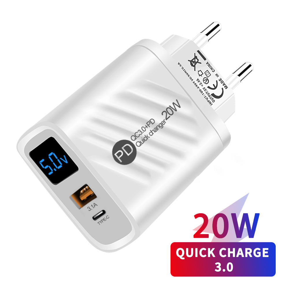 USB + TYPE-C Digital Display Charger 5V2.4A European Regulations US Regulations British Regulations Mobile Phone Charging Head PD + USB Charging Head