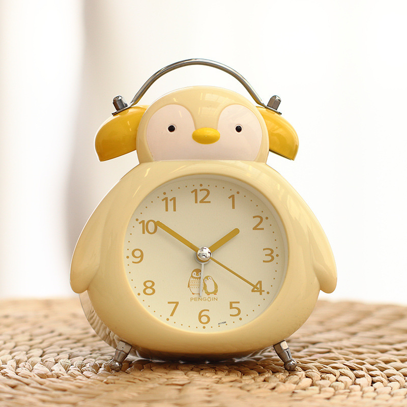 Noisy Bell for students and children bedside luminous sweep seconds mute walk bedroom bedside penguin cartoon bell alarm clock