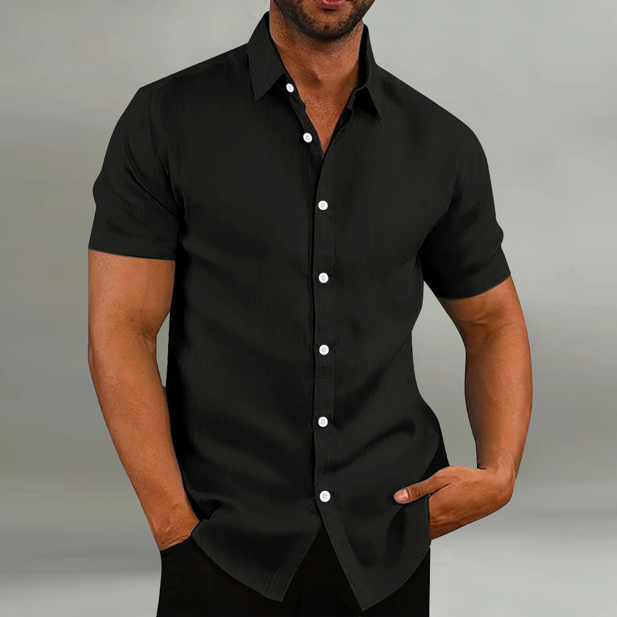 2024 ebay new men's retro cotton and linen casual loose short sleeve shirt
